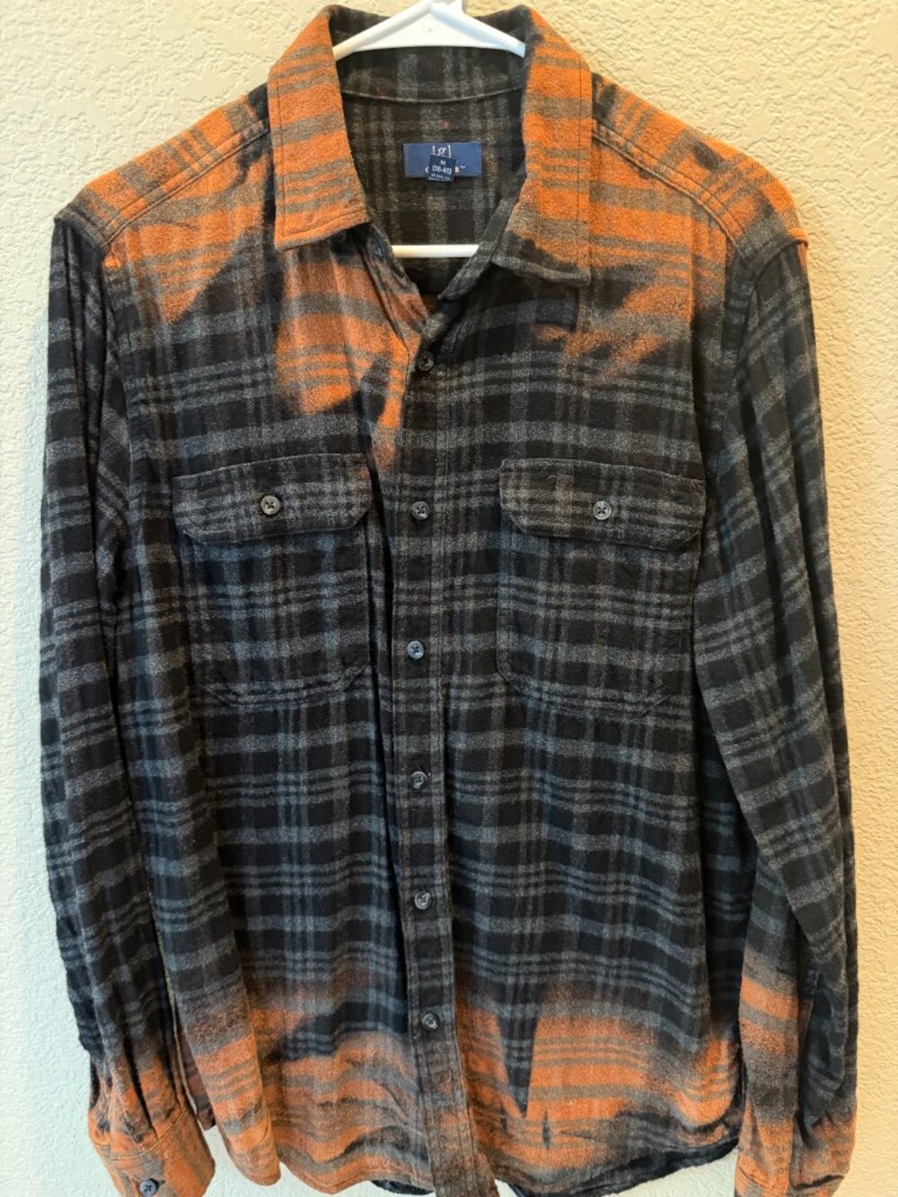 UpCycled Bleached Flannel Shirt with Custom Backing
